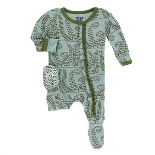 Print Bamboo Muffin Ruffle Footie with Snaps - Shore Ferns KicKee Pants