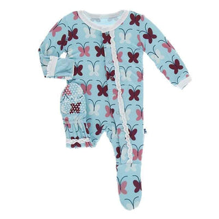 Print Bamboo Muffin Ruffle Footie with Snaps - Tallulah's Butterfly Baby & Toddler Sleepwear