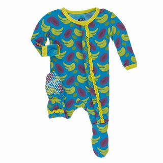 Print Bamboo Muffin Ruffle Footie with Snaps - Tropical Fruit KicKee Pants