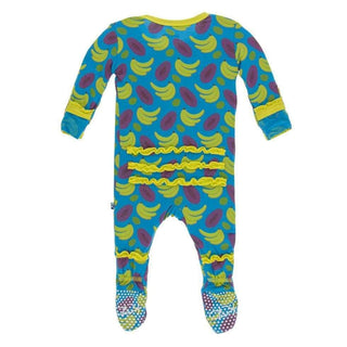 Print Bamboo Muffin Ruffle Footie with Snaps - Tropical Fruit KicKee Pants