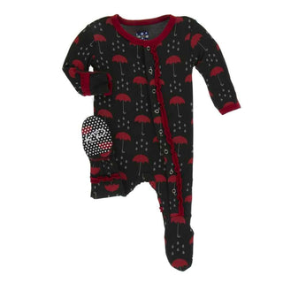 Print Bamboo Muffin Ruffle Footie with Snaps - Umbrellas and Rain Clouds Baby & Toddler Sleepwear