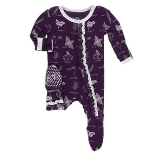 Print Bamboo Muffin Ruffle Footie with Snaps - Wine Grapes Herbs Baby & Toddler Sleepwear