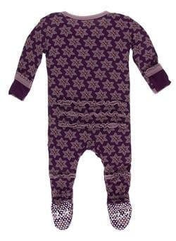 Print Bamboo Muffin Ruffle Footie with Snaps - Wine Grapes Saffron KicKee Pants