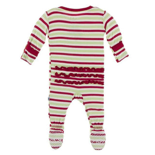 Print Bamboo Muffin Ruffle Footie with Zipper - Candy Cane Stripe Baby & Toddler Sleepwear