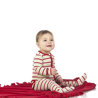 Print Bamboo Muffin Ruffle Footie with Zipper - Candy Cane Stripe Baby & Toddler Sleepwear