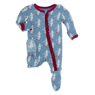 Print Bamboo Muffin Ruffle Footie with Zipper - Blue Moon Ice Skater Baby & Toddler Sleepwear