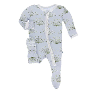 Print Bamboo Muffin Ruffle Footie with Zipper - Dew Dill KicKee Pants