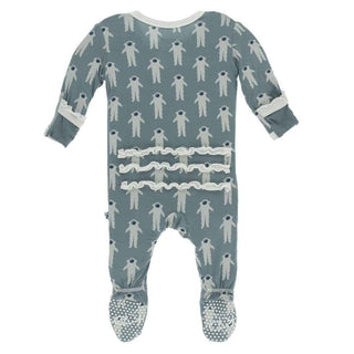 KicKee Pants Print Muffin Ruffle Footie with Zipper - Dusty Sky Astronaut