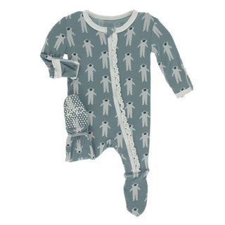 KicKee Pants Print Muffin Ruffle Footie with Zipper - Dusty Sky Astronaut