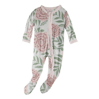 Print Bamboo Muffin Ruffle Footie with Zipper - Fresh Air Florist KicKee Pants