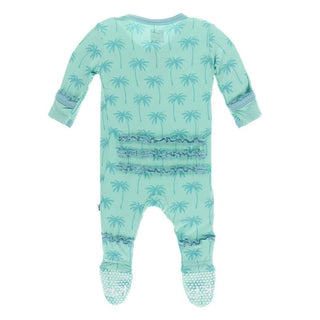 Print Bamboo Muffin Ruffle Footie with Zipper - Glass Palm Trees KicKee Pants