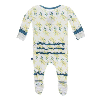 Print Bamboo Muffin Ruffle Footie with Zipper - Golden Wattle KicKee Pants