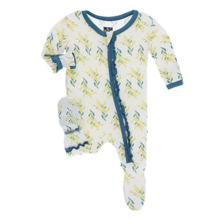 Print Bamboo Muffin Ruffle Footie with Zipper - Golden Wattle KicKee Pants