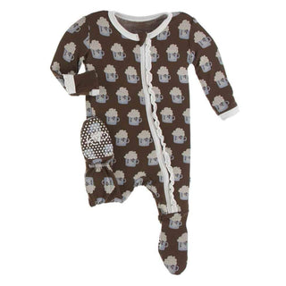 Print Bamboo Muffin Ruffle Footie with Zipper - Hot Cocoa KicKee Pants