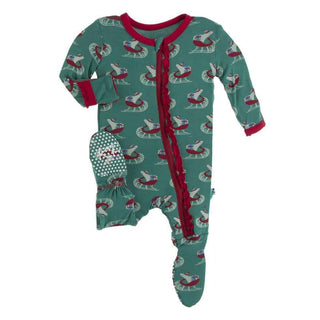 Print Bamboo Muffin Ruffle Footie with Zipper - Ivy Sled Baby & Toddler Sleepwear