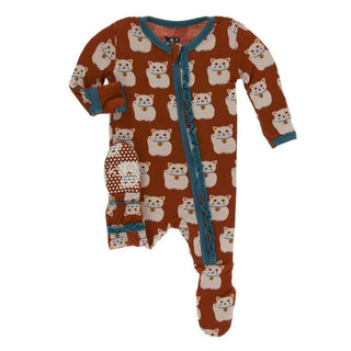 Print Bamboo Muffin Ruffle Footie with Zipper - Lucky Cat KicKee Pants