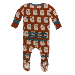 Print Bamboo Muffin Ruffle Footie with Zipper - Lucky Cat KicKee Pants