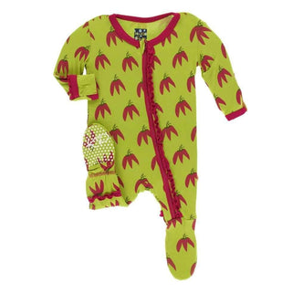 Print Bamboo Muffin Ruffle Footie with Zipper - Meadow Chili Peppers KicKee Pants