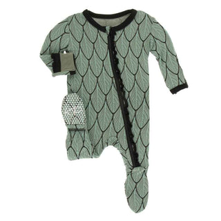 Print Bamboo Muffin Ruffle Footie with Zipper - Midnight Feathers Baby & Toddler Sleepwear