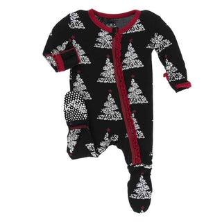 Print Bamboo Muffin Ruffle Footie with Zipper - Midnight Foil Tree KicKee Pants