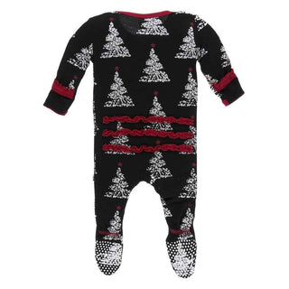 Print Bamboo Muffin Ruffle Footie with Zipper - Midnight Foil Tree KicKee Pants