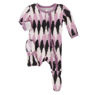 Print Bamboo Muffin Ruffle Footie with Zipper - Midnight Forestry KicKee Pants