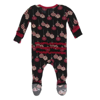 Print Bamboo Muffin Ruffle Footie with Zipper - Midnight Ornaments KicKee Pants