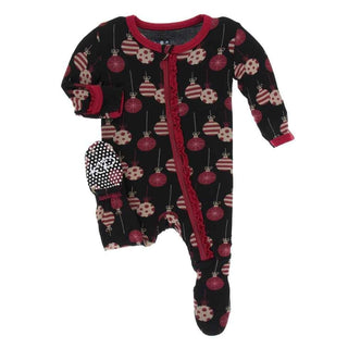 Print Bamboo Muffin Ruffle Footie with Zipper - Midnight Ornaments KicKee Pants