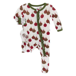 Print Bamboo Muffin Ruffle Footie with Zipper - Natural Ornaments KicKee Pants