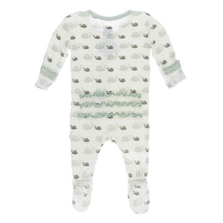 Print Bamboo Muffin Ruffle Footie with Zipper - Natural Snails KicKee Pants