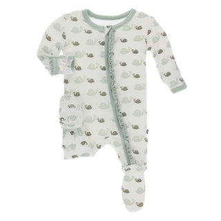 Print Bamboo Muffin Ruffle Footie with Zipper - Natural Snails KicKee Pants