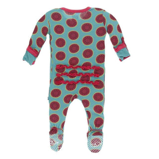 Print Bamboo Muffin Ruffle Footie with Zipper - Neptune Watermelon KicKee Pants