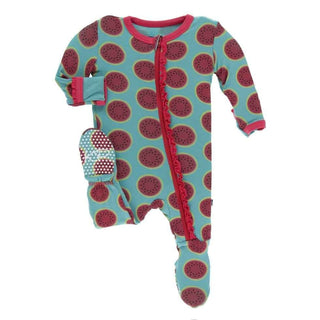 Print Bamboo Muffin Ruffle Footie with Zipper - Neptune Watermelon KicKee Pants