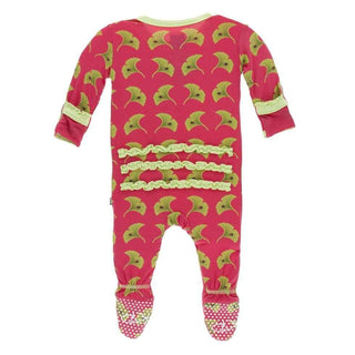 Print Bamboo Muffin Ruffle Footie with Zipper - Red Ginger Ginkgo Baby & Toddler Sleepwear