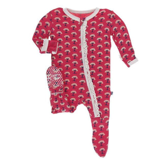 Print Bamboo Muffin Ruffle Footie with Zipper - Red Ginger Mini Trees KicKee Pants