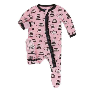 Print Bamboo Muffin Ruffle Footie with Zipper - Teatime KicKee Pants