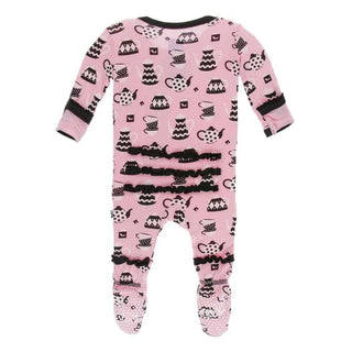 Print Bamboo Muffin Ruffle Footie with Zipper - Teatime KicKee Pants