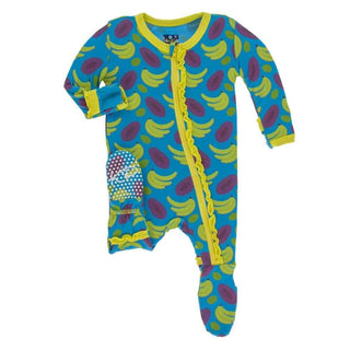 Print Muffin Ruffle Footie with Zipper - Tropical Fruit KicKee Pants