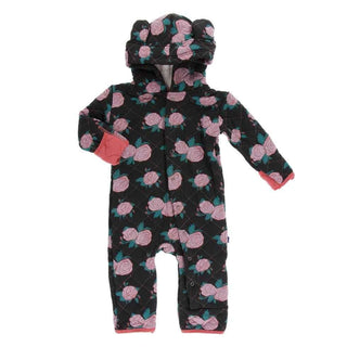 Print Bamboo Quilted Hoodie Coverall with Sherpa-Lined Hood - English Rose Garden with English Rose KicKee Pants