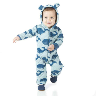 Print Bamboo Quilted Hoodie Coverall with Sherpa-Lined Hood - Jade Whales/Twilight Baby & Toddler Sleepwear