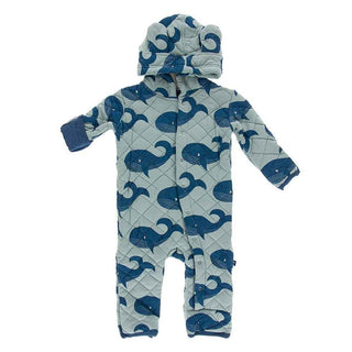 KicKee Pants Print Quilted Hoodie Coverall with Sherpa-Lined Hood - Jade Whales/Twilight