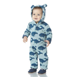 Print Bamboo Quilted Hoodie Coverall with Sherpa-Lined Hood - Jade Whales/Twilight KicKee Pants