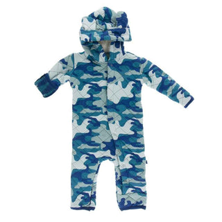 Print Bamboo Quilted Hoodie Coverall with Sherpa-Lined Hood - Oasis Military/Navy Forestry Baby & Toddler Sleepwear