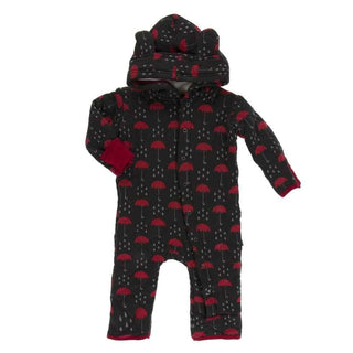 Print Bamboo Quilted Hoodie Coverall with Sherpa-Lined Hood - Umbrellas and Rain Clouds with Candy Apple Baby & Toddler Sleepwear