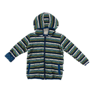 Print Bamboo Quilted Jacket with Sherpa-Lined Hood - Botany Grasshopper Stripe/Navy Leaf Lattice Baby & Toddler Outerwear