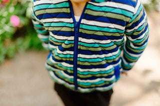 Print Bamboo Quilted Jacket with Sherpa-Lined Hood - Botany Grasshopper Stripe/Navy Leaf Lattice Baby & Toddler Outerwear