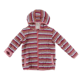 Print Bamboo Quilted Jacket with Sherpa-Lined Hood - Botany Red Ginger Stripe/Strawberry Poppies Baby & Toddler Outerwear