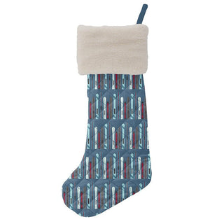 Print Bamboo Quilted Stocking, Twilight Skis & Midnight Tiny Snowflakes - One Size Holiday Stockings