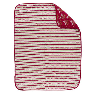 Print Bamboo Quilted Stroller Blanket - Candy Cane Stripe/Crimson Kissing Birds, One Size Swaddling & Receiving Blankets