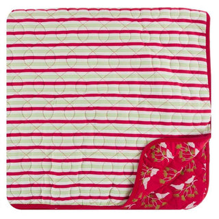 Print Bamboo Quilted Toddler Blanket - Candy Cane Stripe/Crimson Kissing Birds, One Size Swaddling & Receiving Blankets